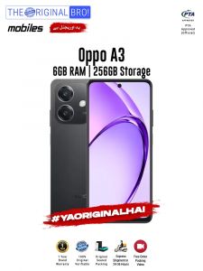 Oppo A3 - 6GB RAM - 256GB Storage - PTA Approved - 12 Months Warranty - Black - The Original Bro Mobiles - TOB36
